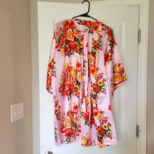 Pink Floral Kimono Robe XL with Belt